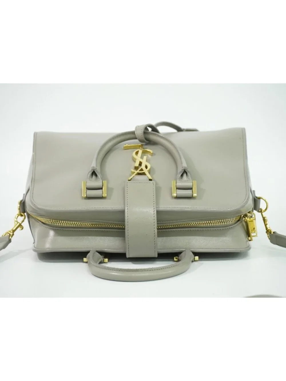 Saint Laurent YSL Baby Cabas 2-Way Shoulder Bag Pochette Leather Gray